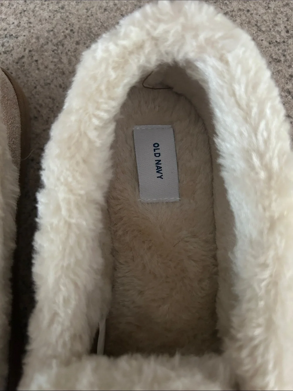 Old Navy Girls Metallic Gold Faux Fur Moccasin Slippers with Brown Bow Accent